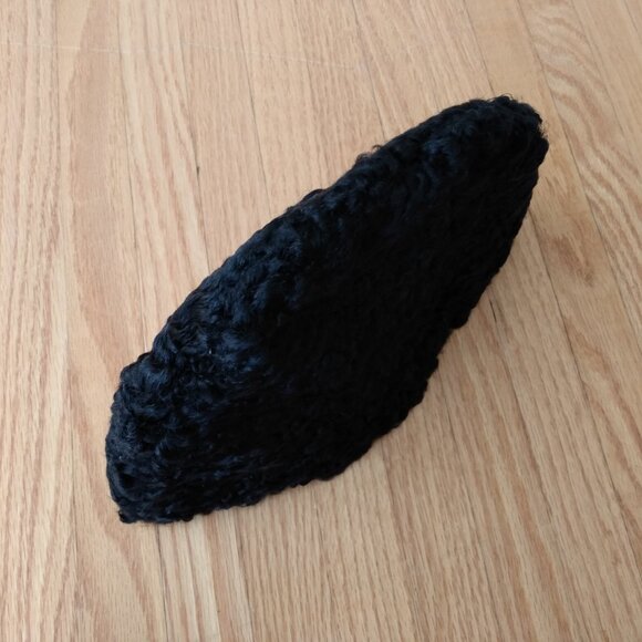 Vintage Curly Lamb Fur Hat Black Winter Garrison Cap XS - Picture 3 of 14